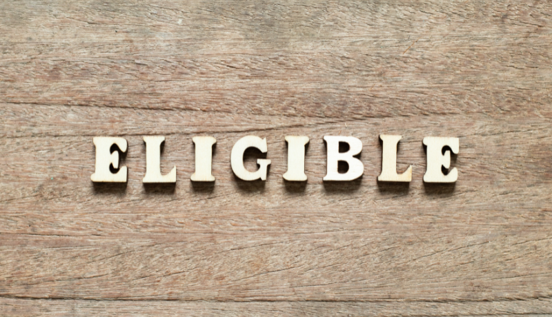 Close-up of small wooden letters arranged to form the word ‘Eligible’