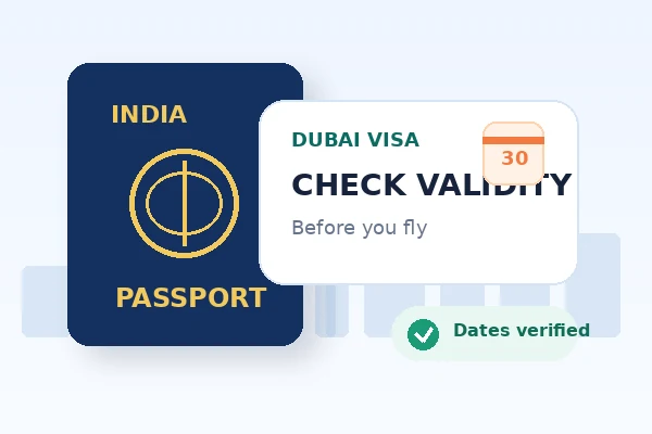 Illustration showing passport and Dubai visa validity check